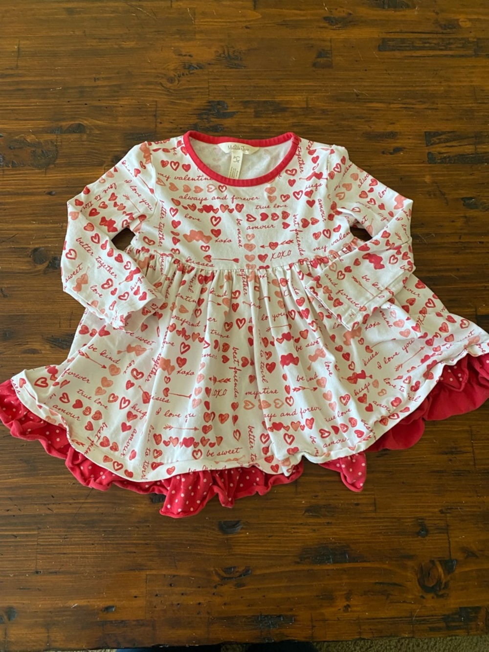 Matilda Jane size 2T Valentines Day Long Sleeve Dress Red White Ruffles‎ Hearts
